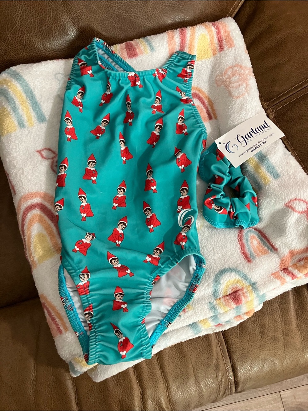 Kids Teal Elf Print One-Piece Swimsuit